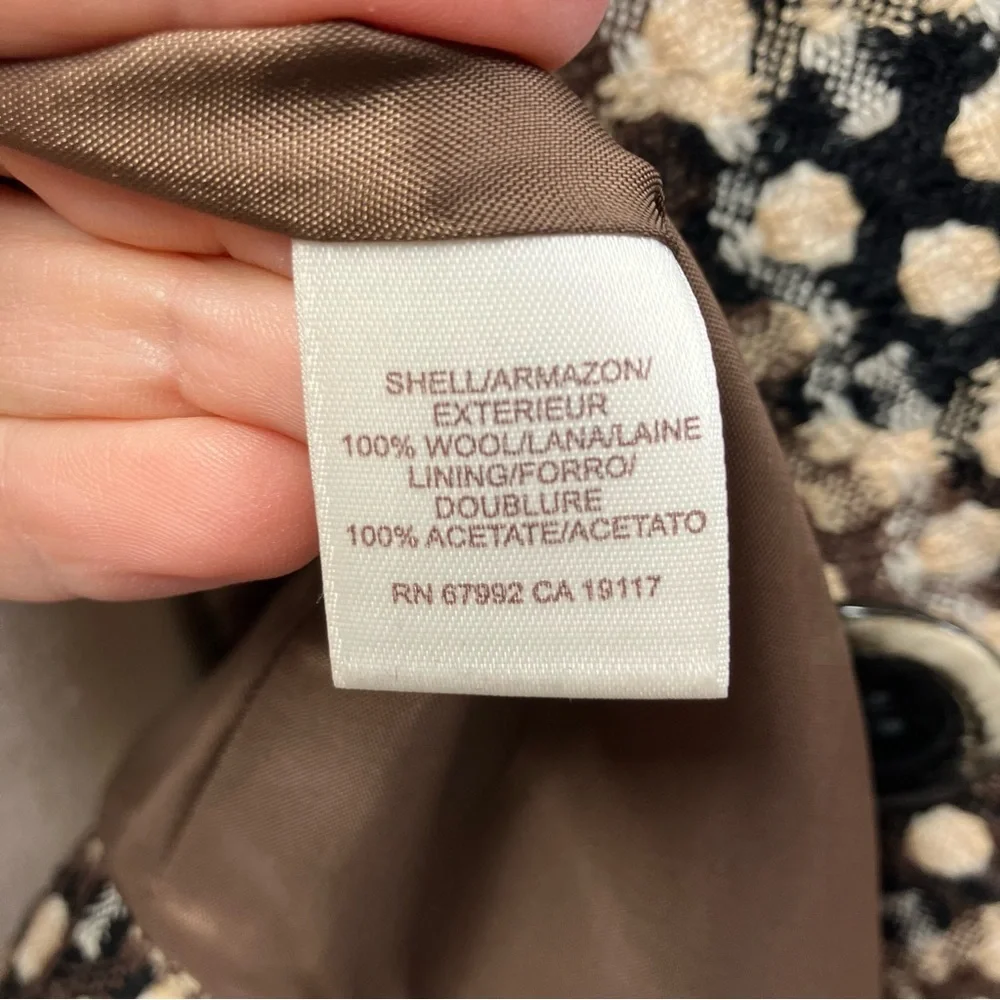 Sigrid Olsen Wool Blazer Lined‎ geometric Plaid Black Brown Preppy Secretary L